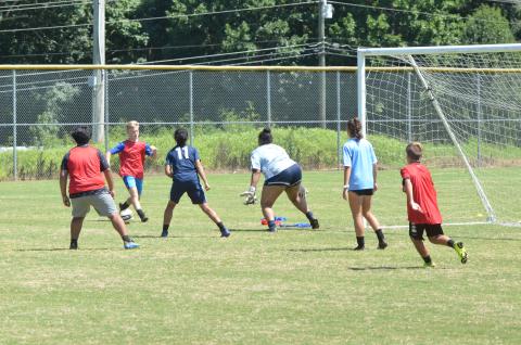 Campers scrimmage at the Future Raiders Soccer Camp Wednesday. (Zack Lee/Staff)