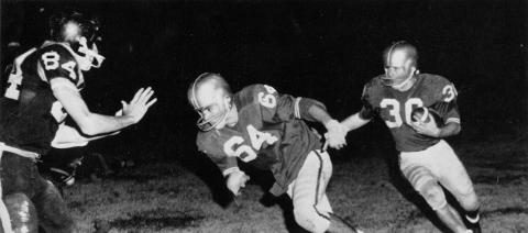 Shown is former South Habersham High School Rebel Dexter Pratchard, No. 64, blocking during a game in 1964. Pratchard will be inducted into the Habersham County Football Ring of Honor Tuesday at the Orchard in Clarkesville.