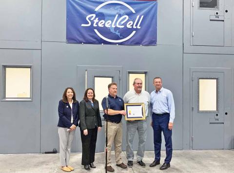 Shown, from left, are Dina Molaison, senior international trade specialist with U.S. Commercial Service, International Trade Administration; Amy Ryan, senior international trade specialist with U.S. Commercial Service; Ray Handte, vice president and COO of SteelCell of North America Inc.; Mike Smith, president and CEO of SteelCell of North America Inc. and U.S. Rep. for Georgia’s 9th Congressional District Doug Collins.