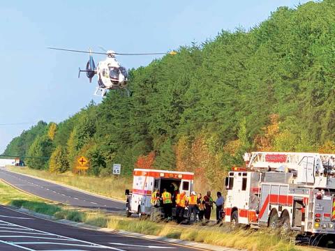 A helicopter at the scene of a fatal crash near Tallulah Falls. Two women died.