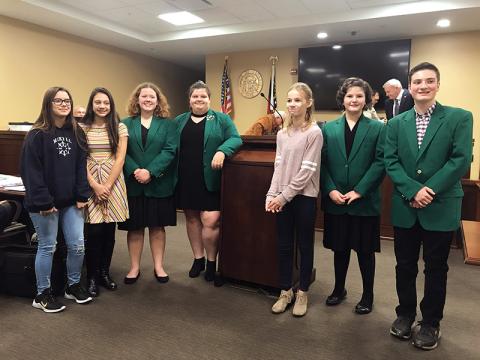 Habersham 4-H students honored at the Dec. 16 county commission meeting were, from left, Charisma Jenkins, Abby Horne, Christine Budd, Camden Hughes, Autumn Samsel, Rachel Dailey and Edwin Wood.