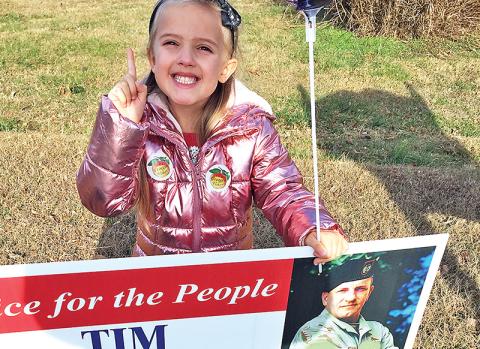 Rebekah Grace Dotson accompanied her grandparents, Glenda and Dywane Dotson of Baldwin, to the polls Tuesday in Cornelia.