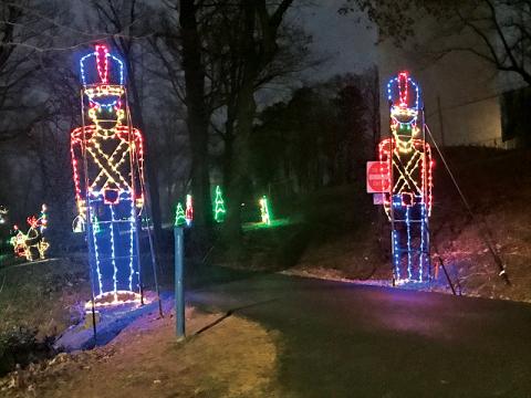 These toy soldiers guard the park behind the Cornelia Community House as the city prepares for Christmas in the Park over the next three days.