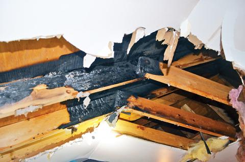 The attic of a Demorest apartment was damaged by fire. Photo courtesy of the Insurance and Safety Fire Commissioner’s Office 
