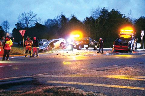 Two people were injured in an accident at the State Route 365 and Crane Mill Road intersection.