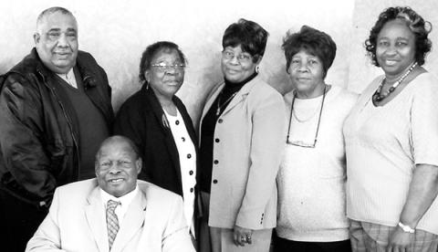 Members of the Class of 1958 (50th Reunion) include James Earl Gober, Louise Gibson King, Barbara West, Elnora Cantrell and Charlotte Bush. James West is seated. 