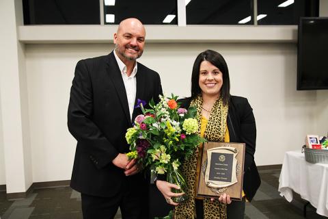From left are Superintendent Matthew Cooper and 2019-2020 Teacher of the Year Ansley Green at Tuesday’s awards ceremony.