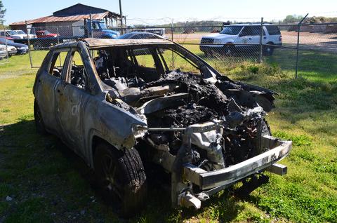 This is all that is left of a Jeep Compass that burned in Clarkesville on Thursday.