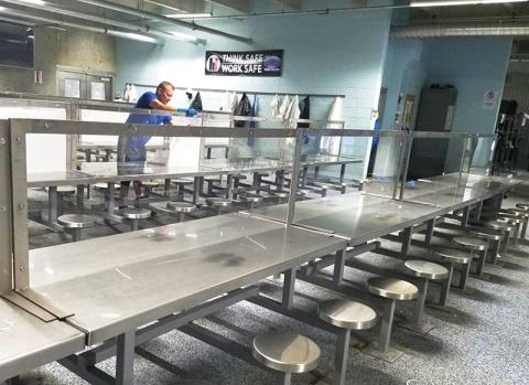 Dividers have been installed in the break rooms at the Fieldale processing plant in Cornelia.