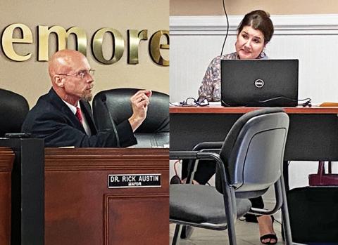 Demorest Mayor Rick Austin (left photo) requested a motion for the termination of City Manager Kim Simonds (right photo) at Tuesdsay’s city council meeting.