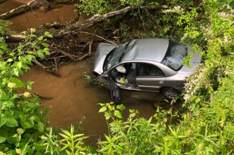 Habersham Emergency Services first responders helped a woman get out of her car Sunday morning after she ran off the road.