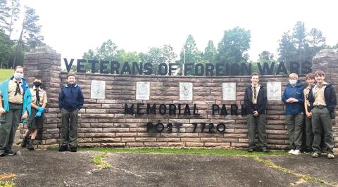 Clarkesville Troop 5 Boy Scouts (from left) Jaron Horton, Finn Jackson, Mitchell McGahee, Joseph McGahee, Jaren Campbell, Matthew Wolfe and Christian Cooper have had more opportunities to meet lately as restrictions have been relaxed.