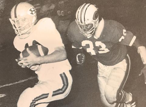 While better known for his hard-hitting defense, Habersham Central’s Jerry Pulliam (left) played a little offense from time to time as well.