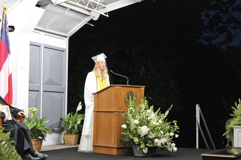 Valedictorian Sophia Alexander spoke at the Tallulah Falls graduation Friday night.