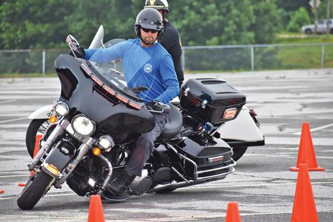 Hunter Hendricks moves about the practice course before the expert division skills challenge events in Clarkesville on Saturday.