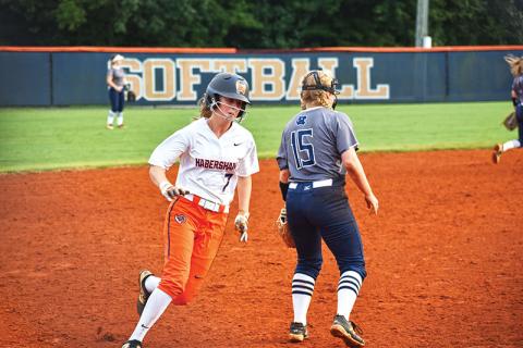 Habersham Central’s Sadie Hawkins comes around to score against White County High School on Monday.