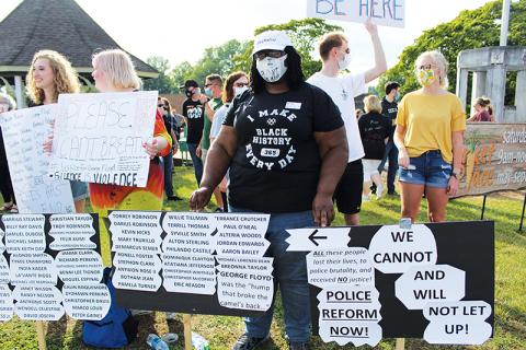 Portia Burns, who spoke at Monday’s Board of Education meeting, has been an outspoken leader in the community, including at the demonstration against racism in Clarkesville in June. Photo by ISAIAH SMITH