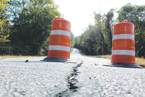 New Liberty Road sunk in and cracked under the pressure of the Oct. 10 flooding throughout Habersham County. Photo by ISAIAH SMITH/Staff