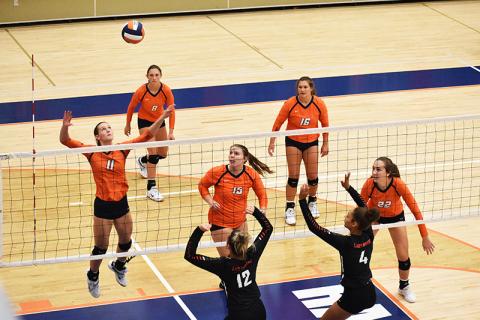 Habersham Central’s Allie Church goes for a spike during a recent game.