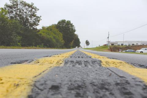 Rumble strips have been popping up on the center line of several Habersham County roads in the last few weeks, including Cannon Bridge Road shown here. They help promote safety and keep drivers in their own lanes. Photo by ISAIAH SMITH/Staff