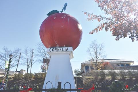 The Big Red Apple in downtown Cornelia is in need of a paint job as it has begun to crack and peel off in some areas.