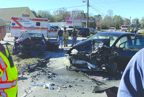 Two cars hit head on Monday morning on Historic Highway 441 in Clarkesville, causing the death of a 5-year-old child. Photo courtesy of Habersham County Emergency Services