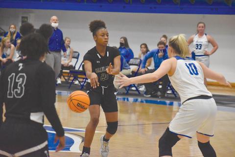 Tallulah Falls’ Denika Lightbourne passes during the Lady Indians’ win over Towns County on Dec. 3.