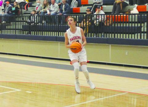 Kyia Barrett gets set to put up a jumper in Monday’s win over Prince Avenue. Barrett also tallied eight rebounds against North Hall Tuesday night to lead the Lady Raiders.