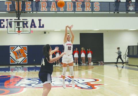 Habersham Central’s Taylor Wade launches from deep against Prince Avenue Christian on Monday night.