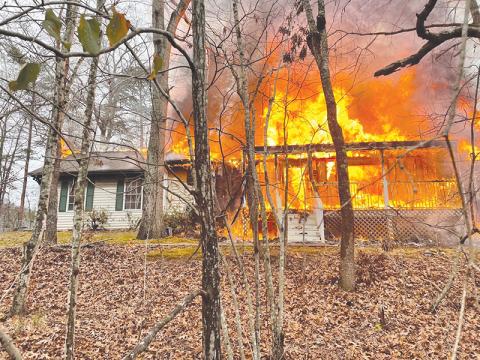 This home on Timberwood Trail in Demorest was lost to a fire Monday afternoon. Photo submitted by Habersham County Emergency Services