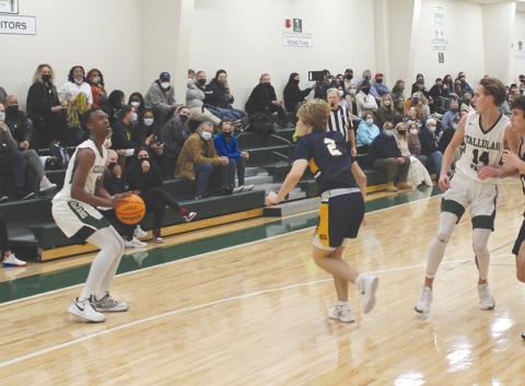 Anfernee Hanna looks to knock down a jumper during the Indians’ recent game versus Galloway. In Tuesday’s win at Loganville Christian, Hanna finished with a double-double, scoring 14 points while tying the TFS single-game record for second-most rebounds with 18.