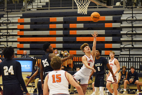 Habersham Central’s Cade Williams drives to the basket and converts on a layup for two of his 13 points.