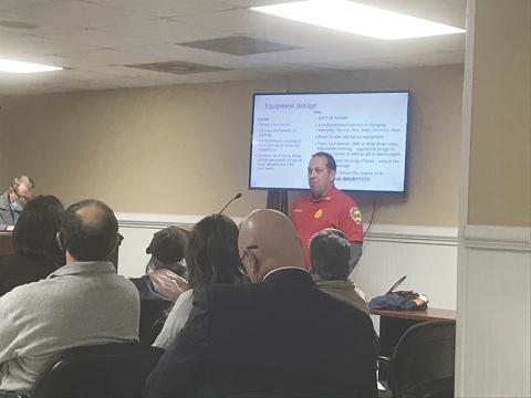 Demorest Fire Chief Ken Ranalli makes a presentation to the city council Tuesday night regarding potential purchases of a fire truck.