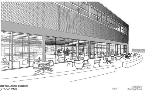 Shown is a concept of the plaza view for North Georgia Technical College’s proposed wellness center.