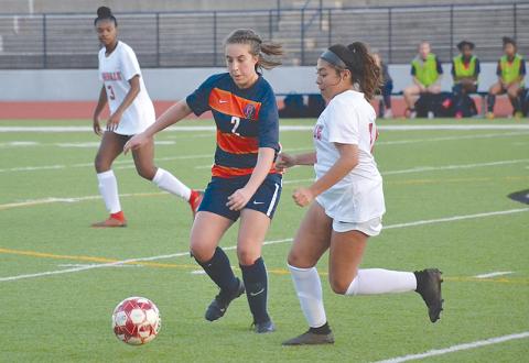 Habersham Central’s Ryalie Acker looks to get past a defender during a Feb. 9 game against Gainesville High.