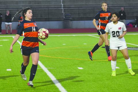 Habersham Central’s Abby Deleon stops the ball and gains possession during the Lady Raiders’ win over Winder-Barrow last week.