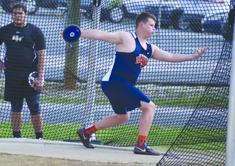 Habersham Central’s Brad Chosewood gets ready to fire the discus at Friday’s meet.