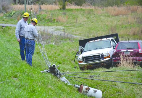 Power lines came crashing down Monday morning when a wreck damaged a utility pole and brought wires down across Cannon Bridge Road.