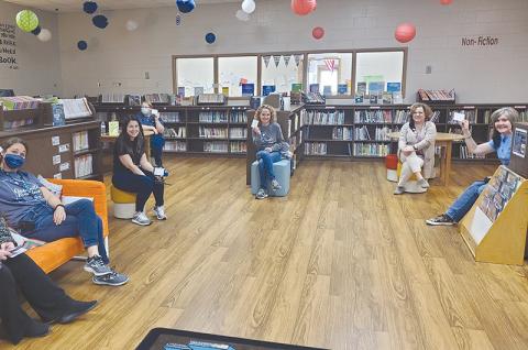 Clarkesville Elementary staff members LaDonna Canup, Lauren Fair, Brenda Falck, Allison Boykin, Tara Brookshire and Marie Benfield show off their vaccination cards. HABERSHAM COUNTY SCHOOLS/Submitted 