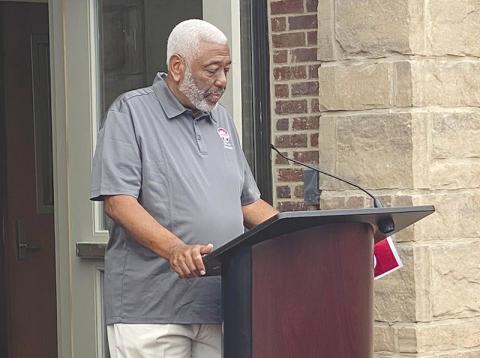 Cornelia Commissioner Tony Cook speaks at the dedication of the new city hall. Cook was elected in 2019 to his seventh term in office for the city’s fourth ward. JESSIE OWENSBY/Submitted