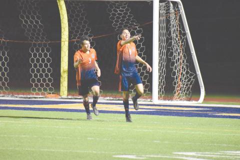 Habersham Central’s Angel Zavala (left) and Francisco Reyes celebrate a goal against White County. Habersham Central’s Angel Zavala (left) and Francisco Reyes celebrate a goal against White County. Coming Friday: More Senior Night coverage and pictures.