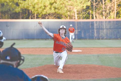 Habersham Central’s Logan Kay pitches against Lanier on Monday night.