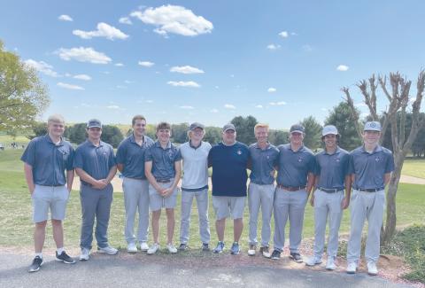 The Raiders finished in third during Monday’s Area 2 tournament. Pictured are team members (from left) Joey Terrell, Colby Caldwell, Gabe Hudlow, Charles Daniel, Clay Perry, coach Matt Hudlow, Zach Shubert, John Ingram, Smith Caudell and Ethan Stamper. 