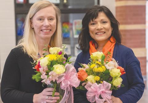 Habersham Central Teacher of the Year Lindsey Welborn (left) and Support Person of the year Rosa Gaines were honored at the school last week.
