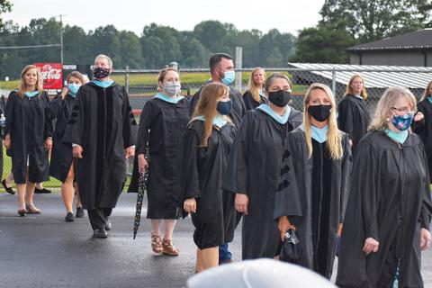 Habersham Central’s teachers walk into the 2020 graduation ceremony.