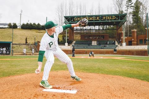 Peyton Irvin warms up before a recent game at Loudermilk Field. KARL L. MOORE/Special