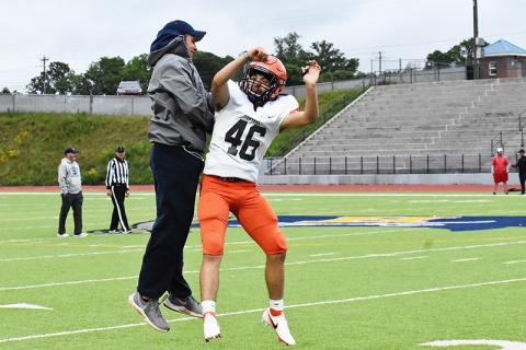 The Raiders celebrated some big plays Wednesday night against Flowery Branch.
