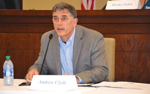 U.S. Rep. Andrew Clyde is shown speaking at the Habersham County Courthouse during his campaign last year. MATTHEW OSBORNE/Staff
