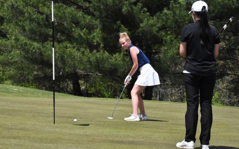 Lauren Nelson watches a putt roll toward the hole during the Area 2-6A tournament April 19. The Lady Raiders won area, and look to put forth a good showing at the state tournament in Carrollton Monday and Tuesday. ISAIAH SMITH/Staff 