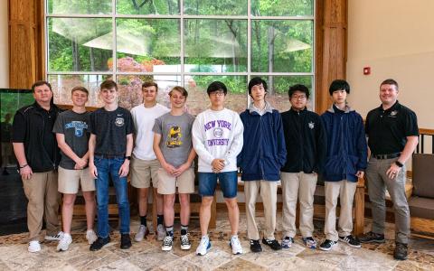TFS’ spring esports team saw the League of Legends team advance to the Final Four and the Rocket League team make an Elite Eight appearance. Pictured are (L to R) head coach Casey Barron, Grant Barron, Cain Chitwood, Eli Higbie, Baylee Macbeth, Junho So, Jerry Sang, David Hu, Jason Sang, and Coach Josh Brady. Not pictured is Daniel Shin. CASEY BARRON/Submitted